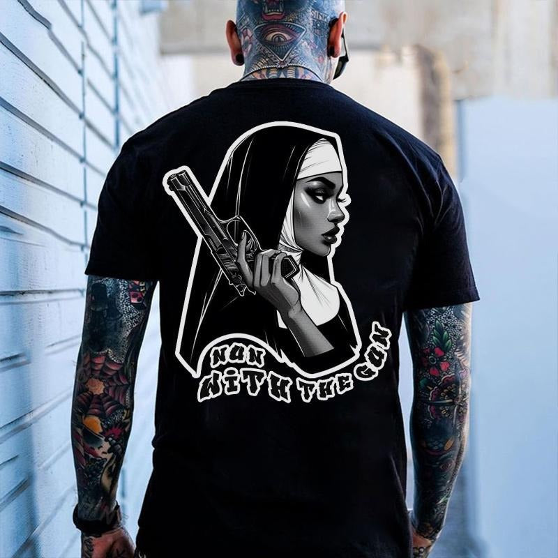 NUN WITH THE GUN Gangster Nun Print Men's T-Shirt Hoodie, Sweatshirt | RetroVerseTees.com