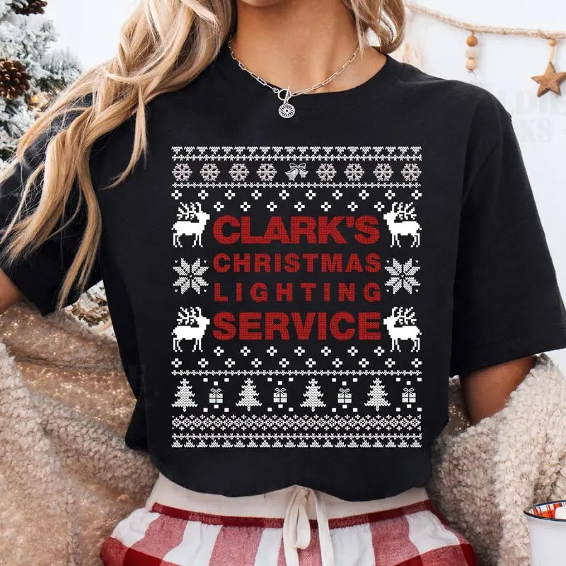National Lampoon's Christmas Vacation Tshirt, Clark Griswold T Shirt, Clark Christmas Lighting Service Ugly Sweater...