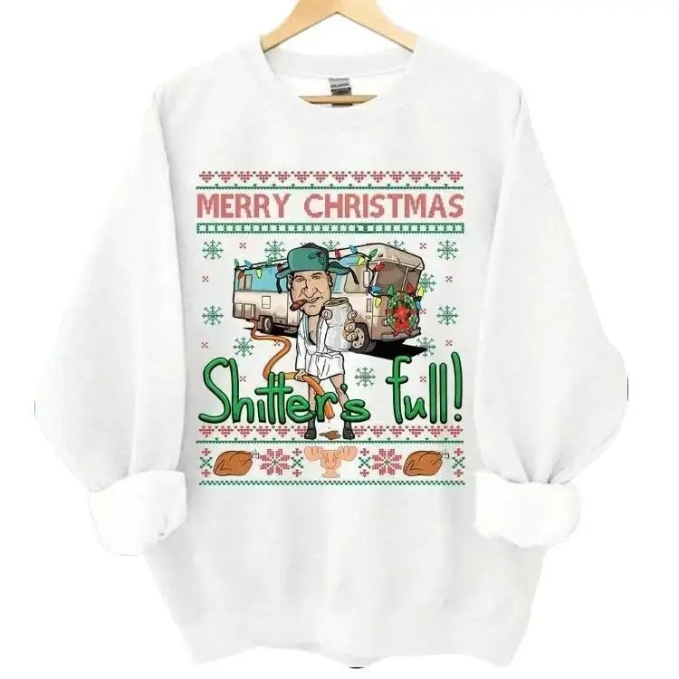 National Lampoons Vacation Merry Christmas Sweater, Merry Christmas Shitter Was Full, Unisex Cotton Sweatshirt, Pullover...