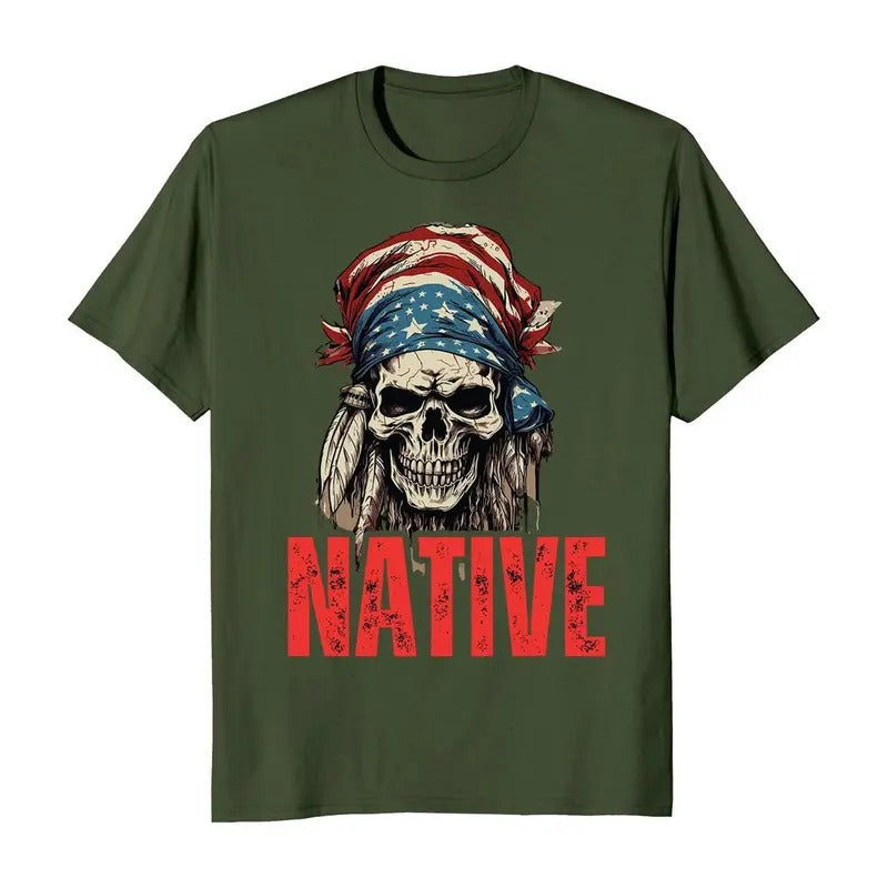 Native American Patriotic Skull Men's T-Shirt Hoodie, Sweatshirt | RetroVerseTees.com