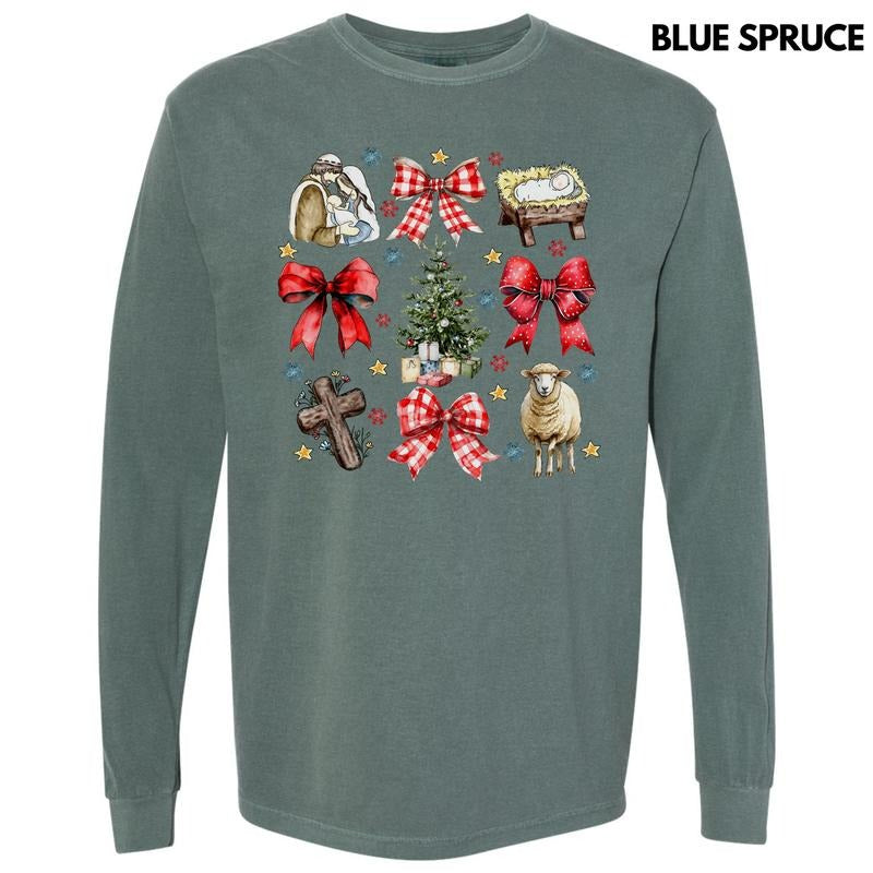 Nativity Coquette Collage Long Sleeve Comfort Colors T-Shirt 'NLB' Hoodie, Sweatshirt | RetroVerseTees.com