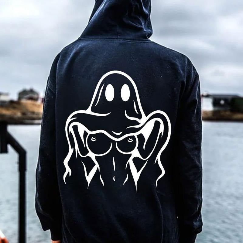 Naughty Ghost with Sexy Boobs Graphic Print Hoodie, Trending Tshirt, Top Menswear, Cotton Tee Shirt Casual Streetwear,...