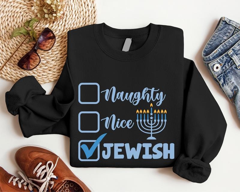Naughty Nice Jewish Sweatshirt, Funny Hanukkah Hoodie, Menorah Candle Sweatshirt, Jewish Gift Long Sleeve, Religious...