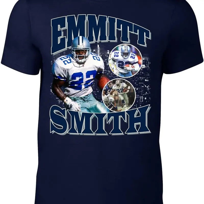 Navy Dallas Emmitt Smith Bootleg Style T-Shirt Hoodie, Sweatshirt | RetroVerseTees.com