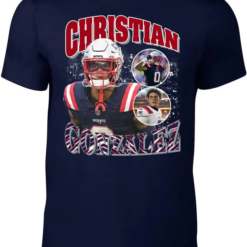 Navy New England Christian Gonzalez Bootleg Style T-Shirt Hoodie, Sweatshirt | RetroVerseTees.com