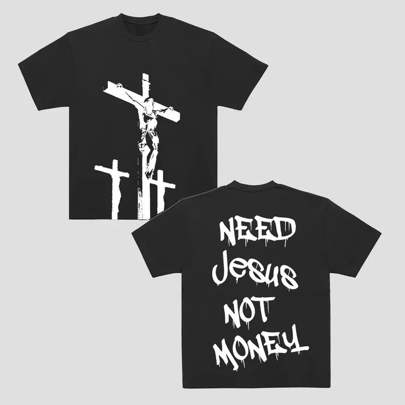 Need Jesus Not Money Graphic  Casual Cotton Short Sleeve Crewneck Men T-Shirt Streetwear Menswear Top Tshirt Polyester...