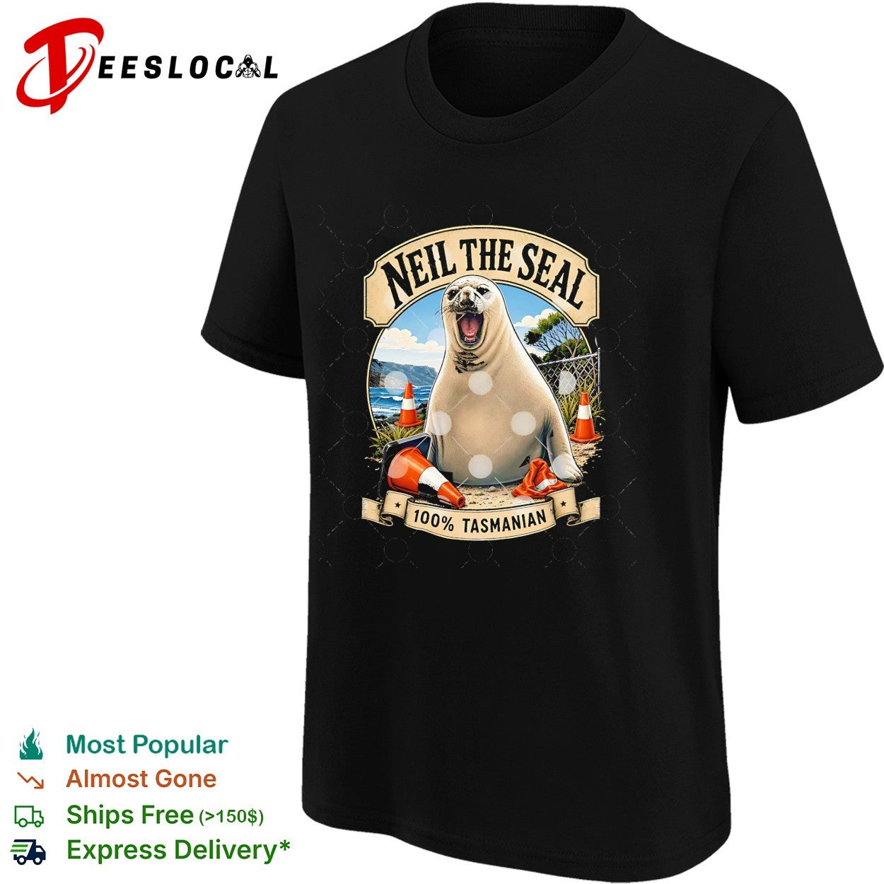 Neil the Seal 100 percent Tasmanian traffic cones shirt
