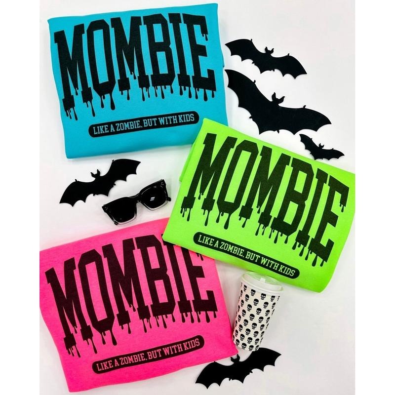 Neon 'Mombie' Crewneck Sweatshirt, "Like a Zombie, but with Kids" T-Shirts, Hoodie | RetroVerseTees.com
