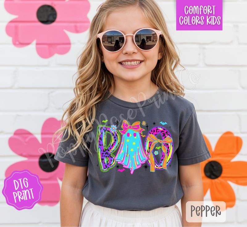 Neon Boo Youth Comfort Colors Tshirt, Halloween Tee for Kids Hoodie, Sweatshirt | RetroVerseTees.com