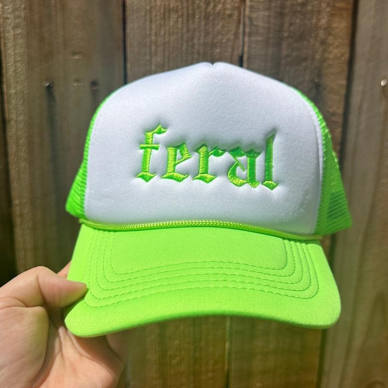 Neon Green - Feral Embroidered Foam Trucker Hat (White Foam) T-Shirts, Hoodie, Sweatshirt | RetroVerseTees.com