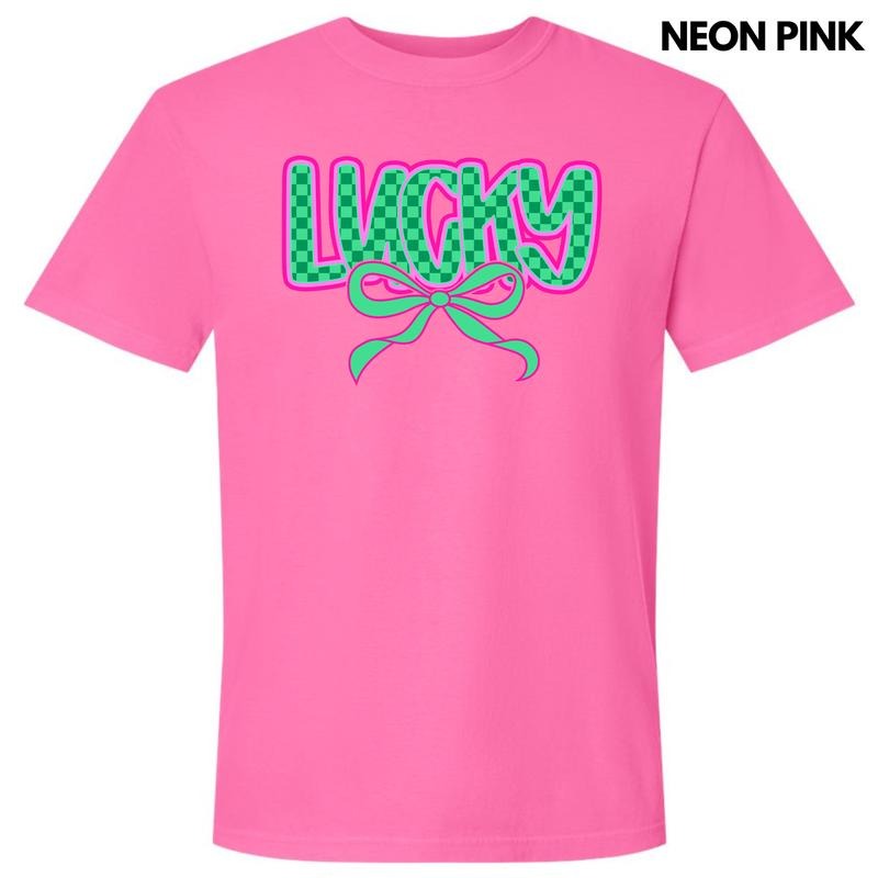 Neon Lucky Checkered Comfort Colors T-Shirt 'NLB' Hoodie, Sweatshirt | RetroVerseTees.com
