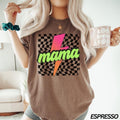 Neon Mama Shirt, Checkered Mama Shirt, Lightning Bolt Shirt, Mothers Day Gift, Retro Checkered Mom Tshirt, Comfort Colors...