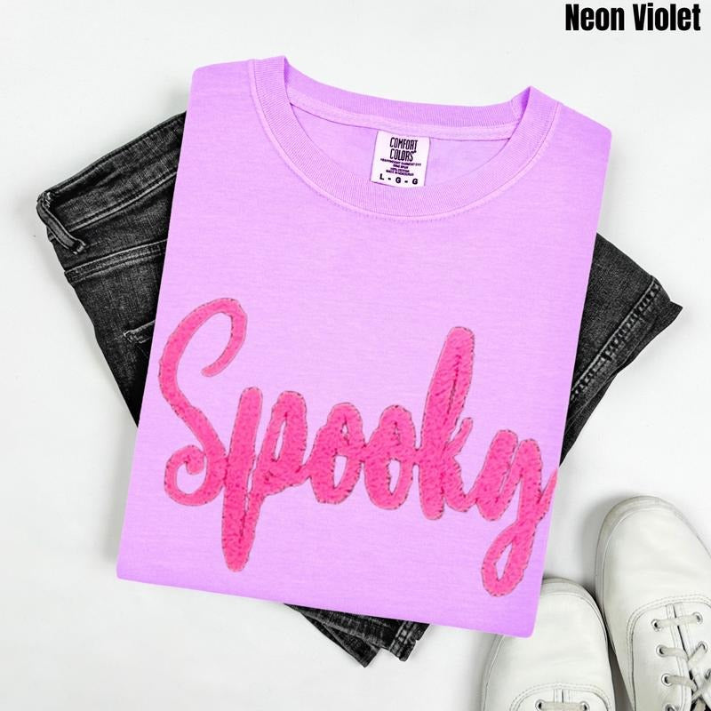 Neon Pink Spooky Fluffy Patch Comfort Colors T-Shirt Hoodie, Sweatshirt | RetroVerseTees.com