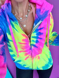 Neon Rainbow Tie-Dye Zip Up Hoodie T-Shirts, Sweatshirt | RetroVerseTees.com