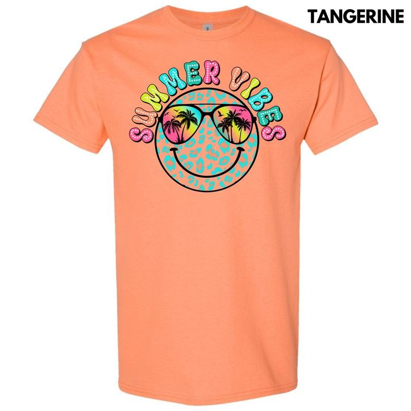 Neon Summer Vibe Happy Face Gildan Short Sleeve T-Shirt 'NLB' Hoodie, Sweatshirt | RetroVerseTees.com