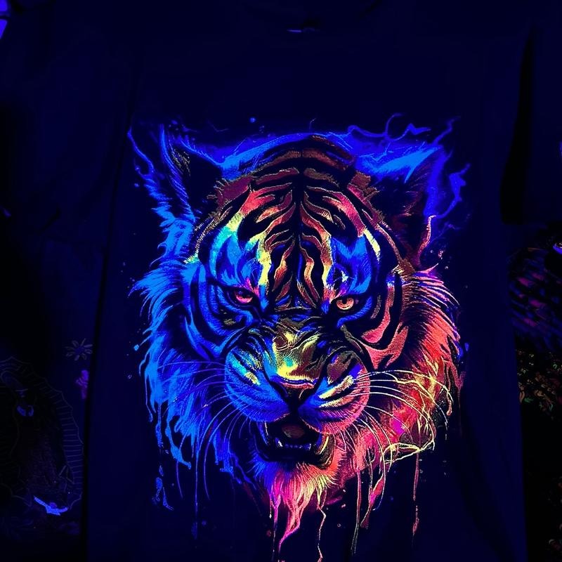 Neon tiger shirt Black Cotton Casual Hoodie, Sweatshirt | RetroVerseTees.com