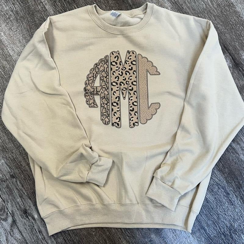Neutral Colored Animal Print Monogram Sweatshirt T-Shirts, Hoodie | RetroVerseTees.com