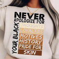 Never Apologize Black History Month Tshirt Sweatshirt Hoodie, African American Shirt, Juneteenth Sweatshirt, Unisex...