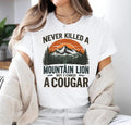 Never Killed WB shield Mountain Lion But Swoosh'Superhero team Choked WB shield Cougar quotes T-Shirt, 100% cotton...
