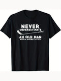 Never Underestimate Jumpman Old GA With WB shield Stick Old GA Hockey Men'WB shield T-shirt Casual Round Neck Short...