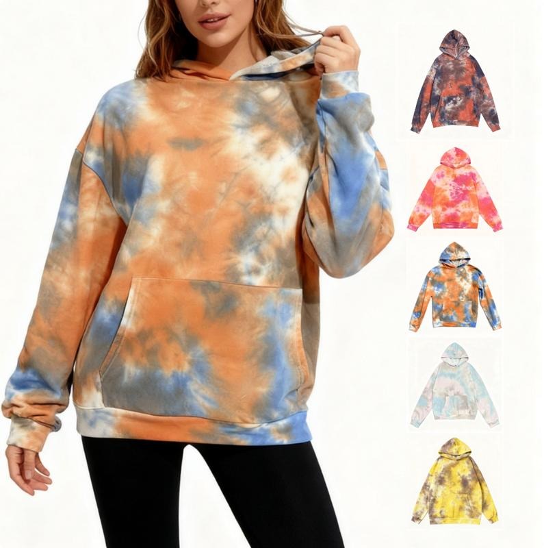 [New Product Pre-sale!] Holafish Tie-dye Oversized Hoodies Sweatshirt - Women'WB shield Long Sleeve Cotton Blend Vintage...