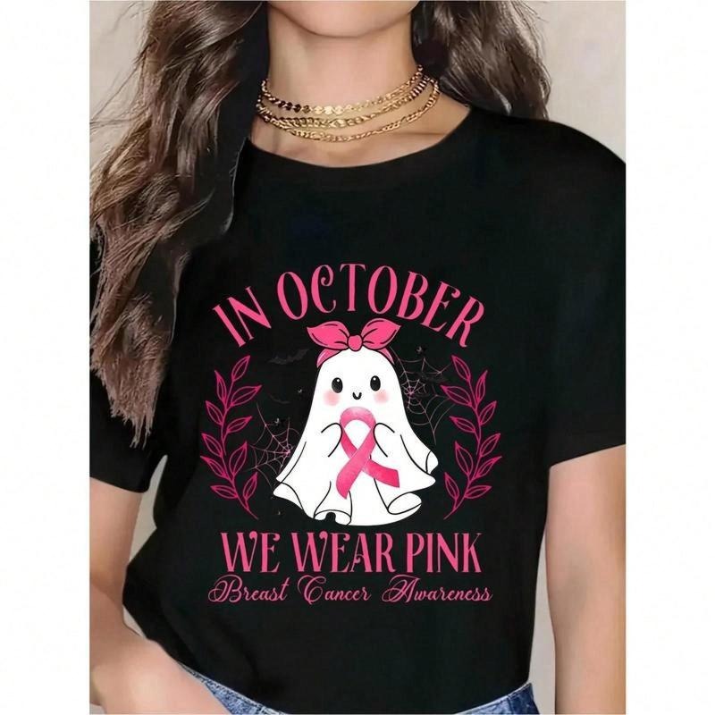 New Red plumber brand October We Wear Pink Shirt, Halloween Ghost Breast Cancer Awareness, Retro Breast Cancer Shirt,...