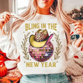 New Year 2025 Disco Ball with Leopard Cowboy Hat Sweatshirt, Western Countryside Cowgirl 2025 Shirt, Bling in The New...