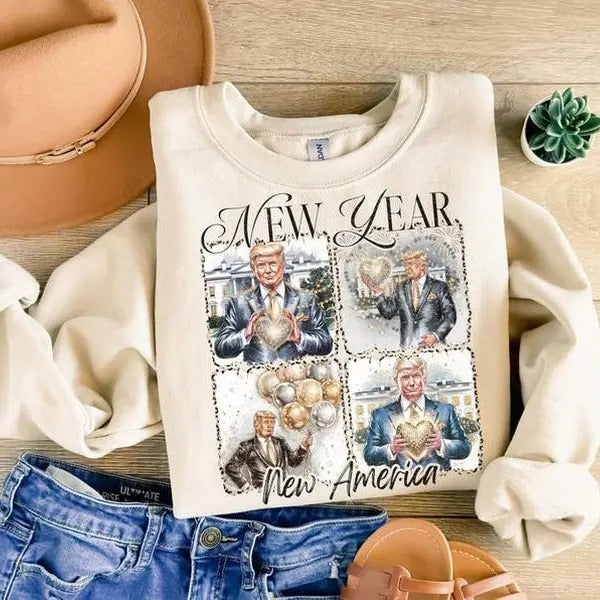 New Year Trump 2025 Coquette Bow Sweatshirt, New Year- New America Shirt, Bundle Happy New Year 2025 Era Meet Me At Midnight Retro Disco Ball