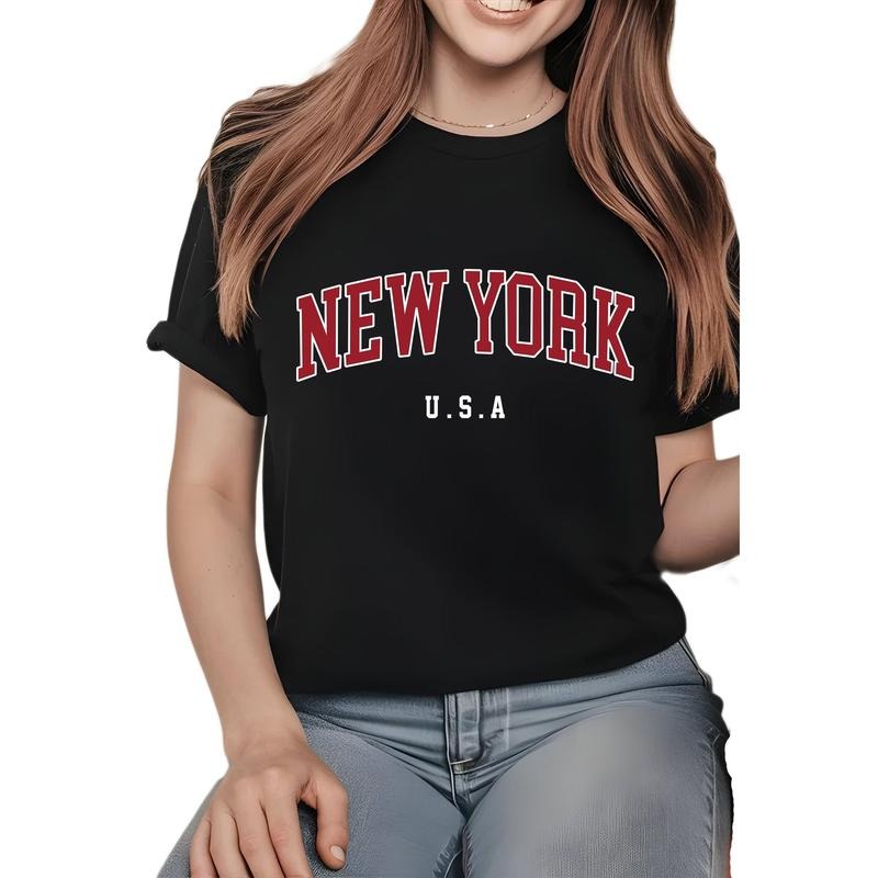New York Graphic Print TShirt For Women Casual Short Sleeve Tee Swoosh Pcs 100% Heavy Cotton Comfortable Crew Neck, FOG...