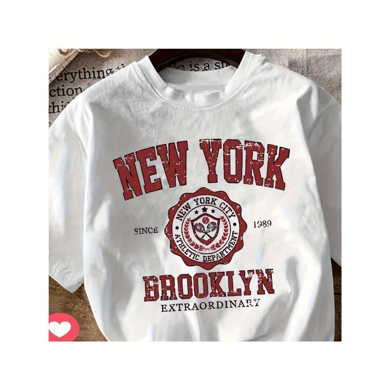 New York Print Crew Neck Tee - Women'WB shield T-shirts - Short Sleeve, Casual Hoodie, Sweatshirt | RetroVerseTees.com