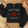 Newyork Rose Embroidered State Flower Sweatshirt, Hometown Embroidered Shirt, Favorite Flower Embroidered Shirt Hoodie