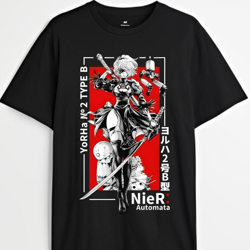 Nier Automata T-Shirt & Sweatshirt, 2B YoRHa Waifu Graphic Tee, Anime Manga Lover Gifts Hoodie | RetroVerseTees.com