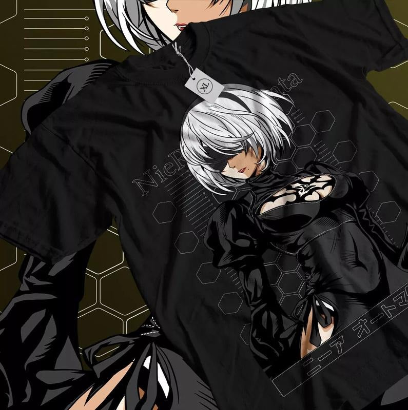 Nier Automata T-Shirt YoRHa 2B Kawaii Anime Girl Cyber Punk Gift T-shirt Unisex Hoodie, Sweatshirt | RetroVerseTees.com