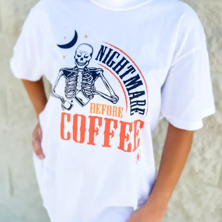 Nightmare Before Coffee Graphic Top T-Shirts, Hoodie, Sweatshirt | RetroVerseTees.com