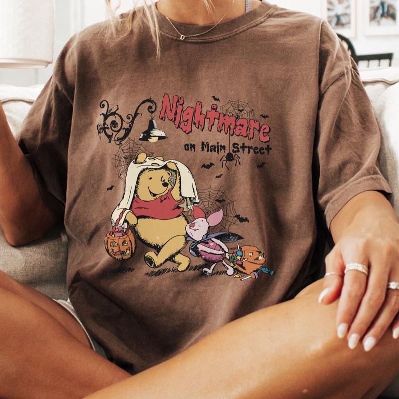 Nightmare on Main Street Pooh Women's Cotton Graphic T-Shirt - Womenswear, Top Hoodie, Sweatshirt | RetroVerseTees.com