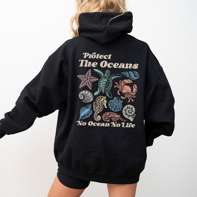 No Ocean No Life Hoodie, Protect The Oceans Sweatshirt, Save the Ocean Animals Marine Biology Shirt, Save the Ocean...