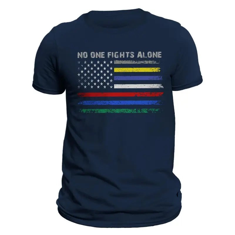 No One Fights Alone First Responders Flag Men's T-Shirt Hoodie, Sweatshirt | RetroVerseTees.com
