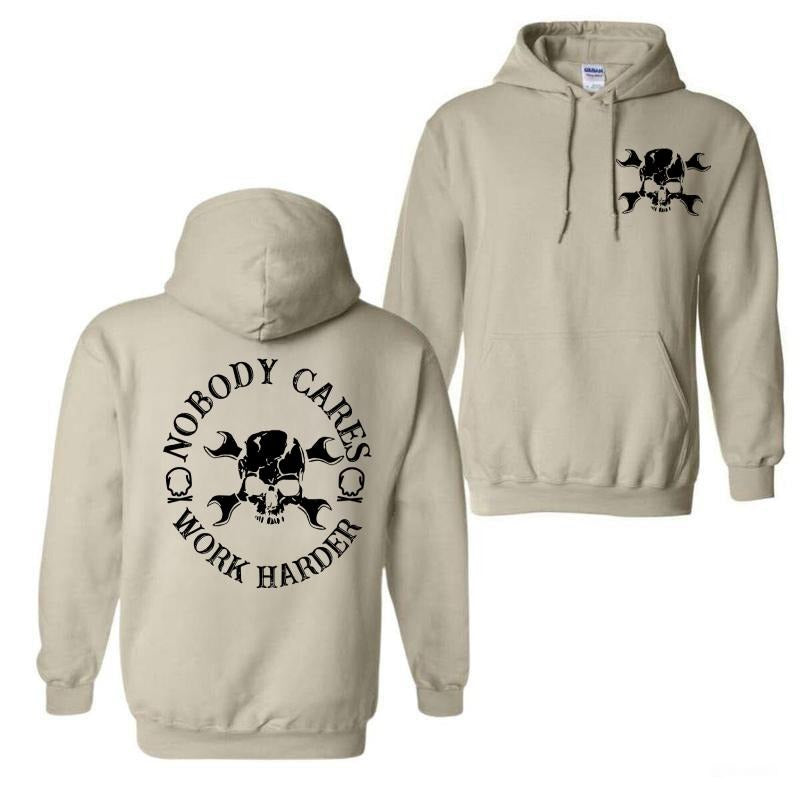 Nobody Cares Work Harder Hoodie, Sweatshirt, T-Shirt, Men's Skull & Letter Print Drop  Hoodie | RetroVerseTees.com