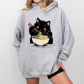 Noodle Cat Hoodie, Cute Black Cat With Ramen Graphic Hoodies, Cat Lover Hoodie,  Anime Lover Hoodies, Cat Mom Outfits,...
