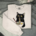 Noodle Cat Shirt, Ramen Cat T-Shirt, Foodie Lover Shirts, Black Cat Noodle T-Shirts, Retro Cat Tees, Cat Lover...