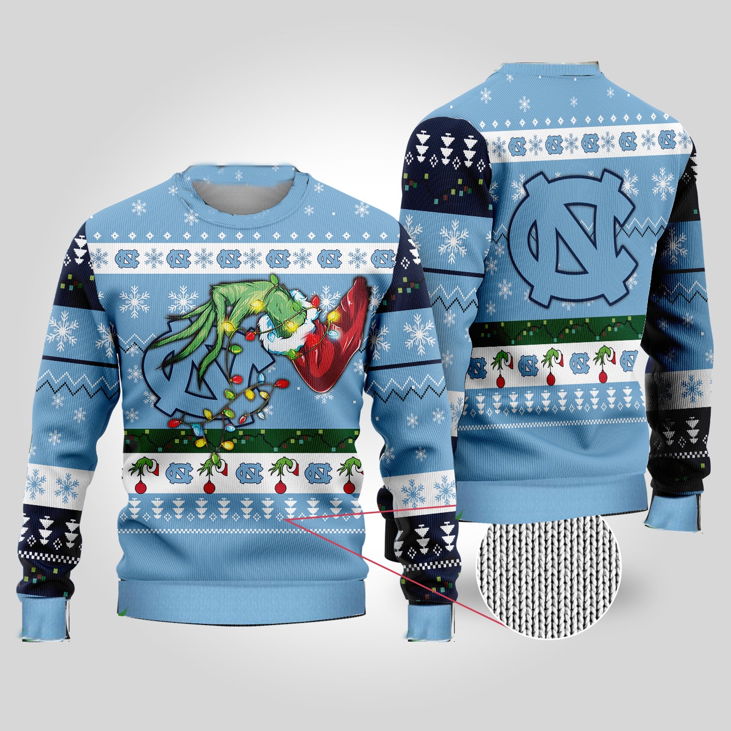 North Carolina Tar Heels NCAA Grinch Hand Ugly Christmas Sweater Jumper