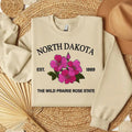 North Dakota Wild Prairie Rose Embroidered State Flower Sweatshirt, Hometown Embroidered Shirt, Favorite Flower...
