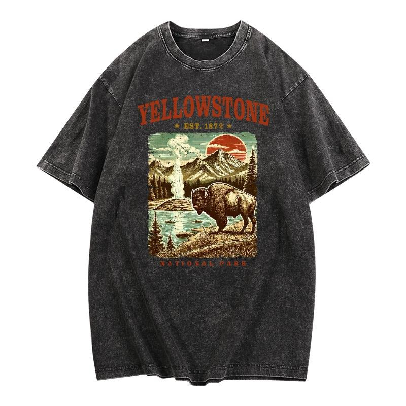 Nostalgic Washed Travel Tee: Retro Straw hat pirates National Park Design Evoking Wanderlust, with Wash Effect style 02...