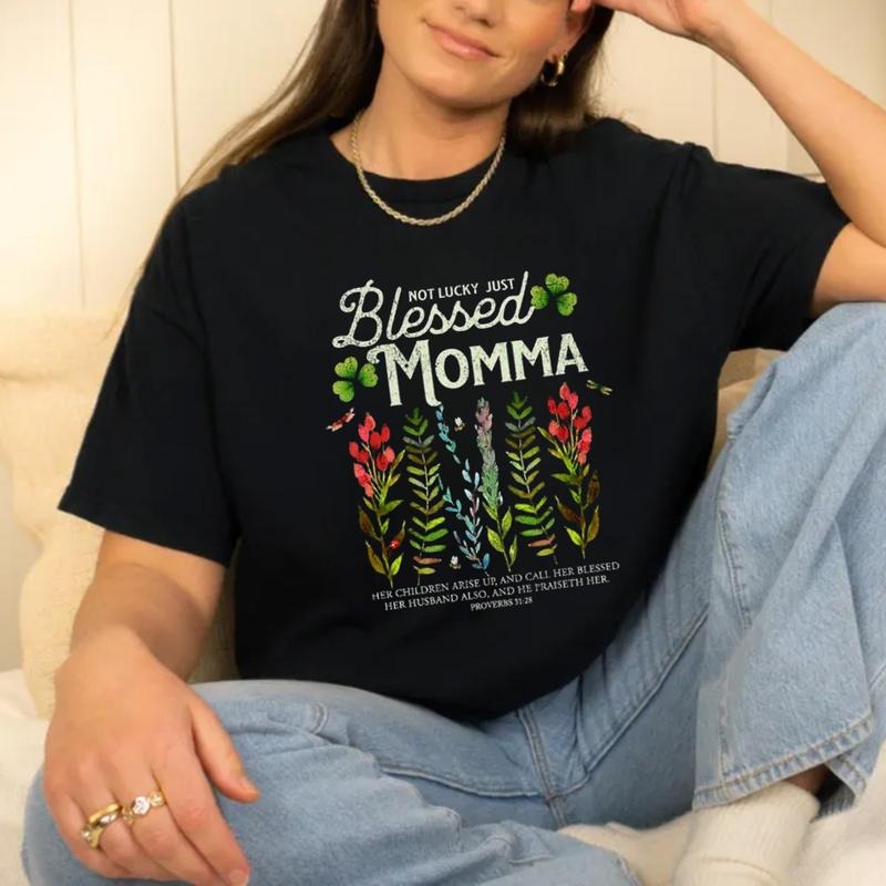 Not Luck Just Blessed Momma TNF'WB shield Day Tee Pure Cotton Fabric Casual Streetstyle Crew Neck Short Sleeve T-Shirt...