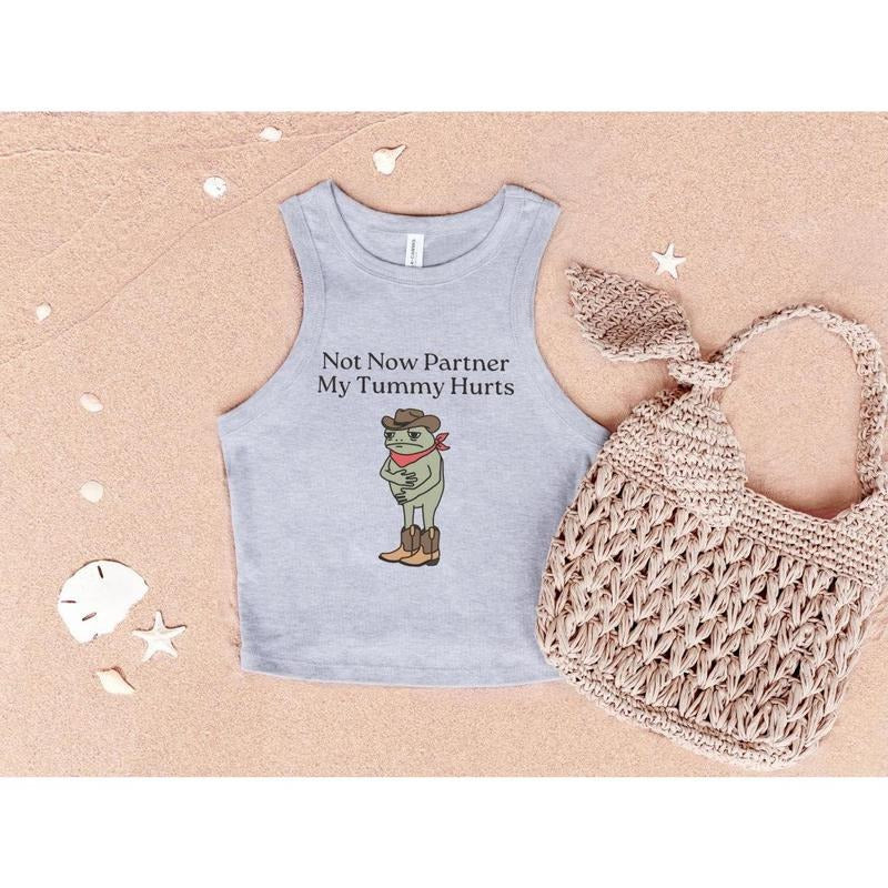 Not Now Partner My Tummy Hurts Racer Tank Top, Funny Dumb Shirt, IBS Lactose Intolerant Frog Racerback, Cringe Aesthetic...