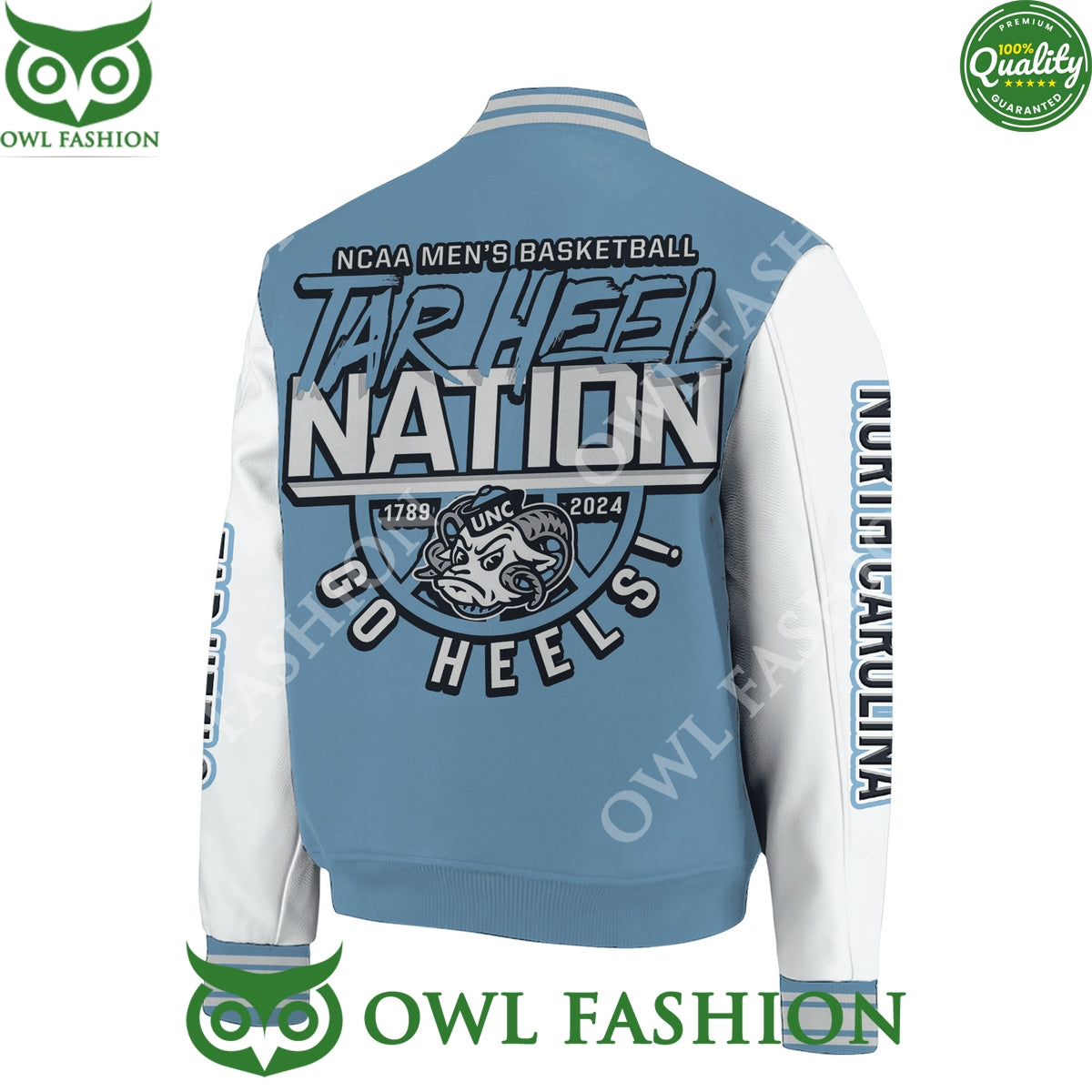 Custom Number NCAA Men’s Basketball Tar Heel Nation Go Heels Baseball Jacket