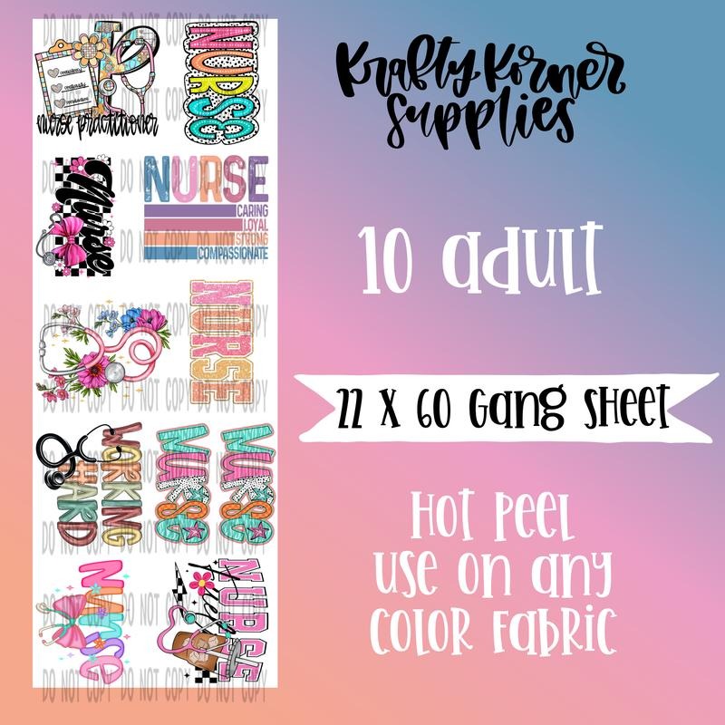 Nurse 2.0 DTF Transfer Gang Sheet, 22 x 60 T-Shirts, Hoodie, Sweatshirt | RetroVerseTees.com