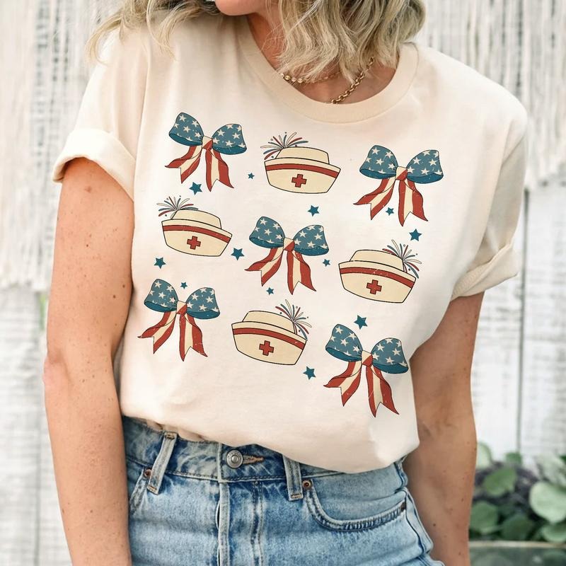 Nurse American Flag Shirt 4th Of July Shirt Independence Day Shirt For Nurse Coquette Bow American Flag Tshirt American...