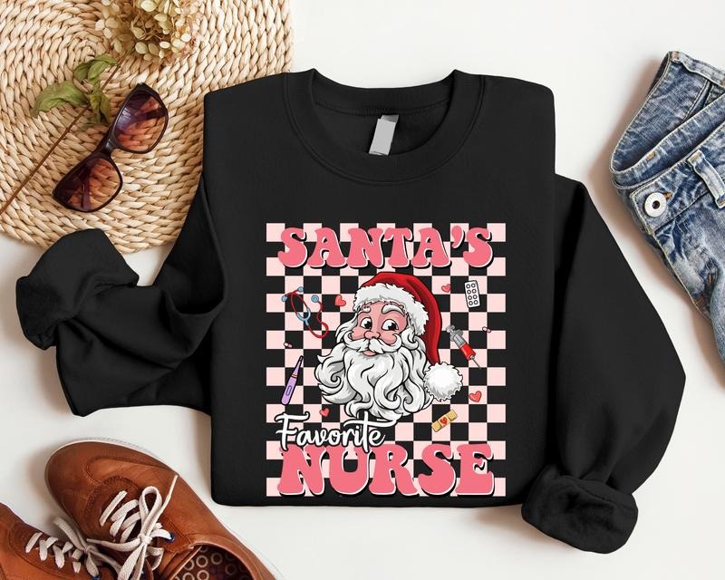 Nurse Christmas Sweatshirt, Santa's Favorite Nurse Sweater, Nurse Xmas Gift Sweater, Nursing School Xmas Hoodie, Nurse...