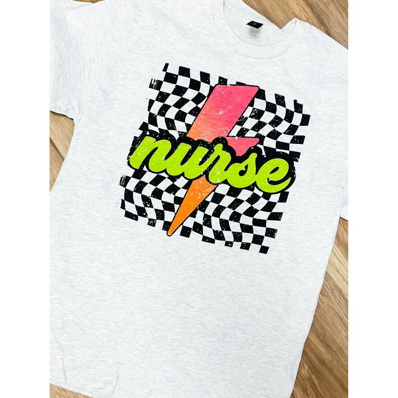 Nurse Neon Checkered Graphic Top T-Shirts, Hoodie, Sweatshirt | RetroVerseTees.com